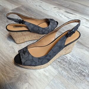 Coach Logo Wedge Slingback Sandals Size 9
